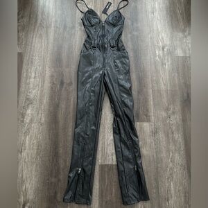 Fashion Nova Black Faux Leather Jumpsuit